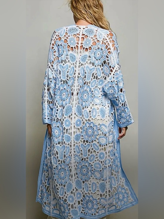 POL Other - POL Light Blue and White Crochet Duster